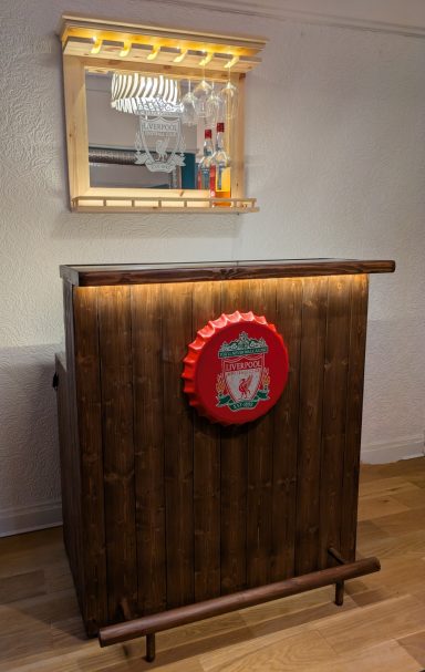 Timber & Tonic back bar shelving, lighting, Liverpool football club, football club, FA cup, EFL cup, Champions League, FIFA, UEFA, Europa league, LFC, Man