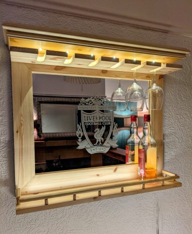 The Mirror malt compact bar shelf for small space, modern bar, stylish wine glass holder, LFC Manchester, football club