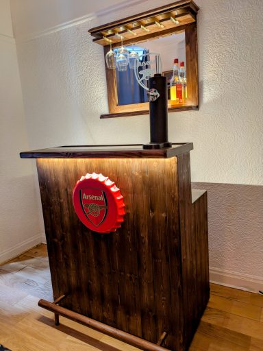 Timber & Tonic rustic, Irish pub, beer dispenser, alcohol storage unit, Arsenal football club, FA cup, EFL cup, Champions League, FIFA, UEFA, Europa league