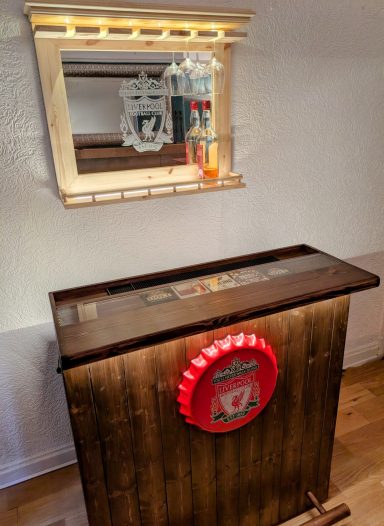 Timber & Tonic home drinks cabinet, drinks counter, bar counter, Liverpool, LFC, FA cup, EFL cup, Champions League, FIFA, UEFA, Europa league, Manchester
