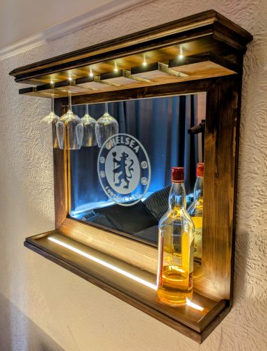 The Mirror Malt custom bar, bespoke furniture, home bars, bar accessories, small apartments, led bar self, bars in Manchester, Chelsea football, club