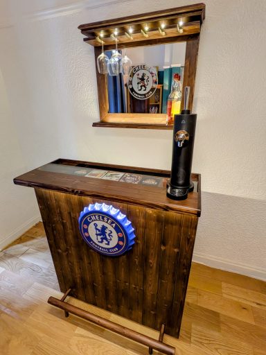 Timber & Tonic Alcohol dispensing unit, storage, drinks cabinet, Chelsea football club, FA cup, EFL cup, Champions League, FIFA, UEFA, Europa league, Man