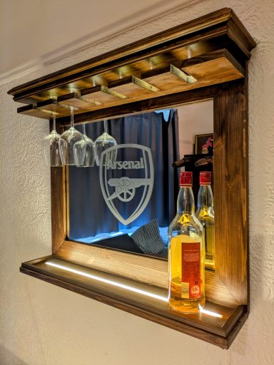The Mirror Malt custom bar, bespoke furniture, home bars, bar accessories, small apartments, led bar self, Arsenal football, clubs in Manchester
